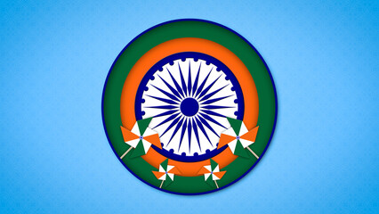 Ashoka Chakra with Spinning Tricolor Pinwheels Render