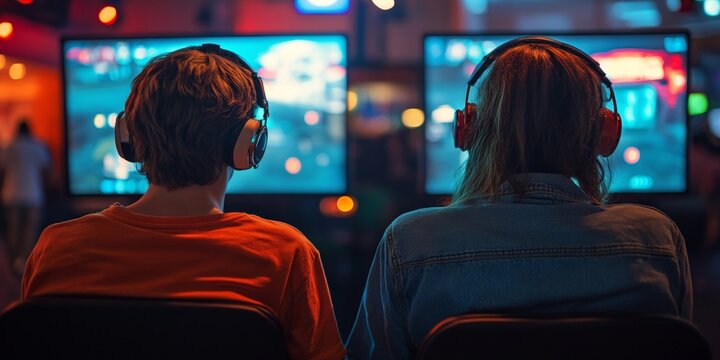 Intense esports competition as two gamers battle fiercely in a thrilling video game tournament.