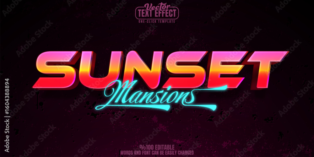 Poster retro editable text effect, customizable space and 80s 3d font style
