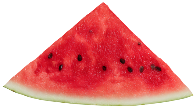 Close up of a Fresh Watermelon Slice, a Juicy Summer Fruit with Black Seeds, for Food and Beverage Marketing on transparent background