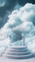 Fototapeta premium ethereal cloudscape with stairway and classical columns in sky