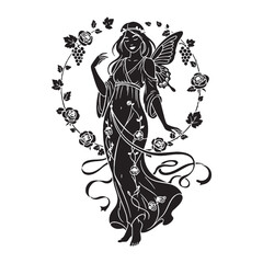 Joyful Hedone digital black silhouette, showcasing her distinctive and blissful form – Hedone silhouette – Hedone Vector – Silhouette of Hedone – Greek goddess vector

