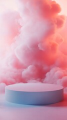 Minimalist Stage with Soft Pink Clouds and Dreamy Atmosphere