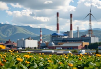 Obraz premium factory powered by renewable energy enhancing brand image as environmentally conscious and promoting sustainability