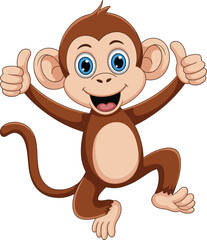 Happy cartoon monkey giving two thumbs up, cute jungle animal character for kids education, vector illustration, mascot, and animation design
