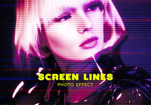Glitch VHS Cyberpunk Screen Lines Photo Effect
