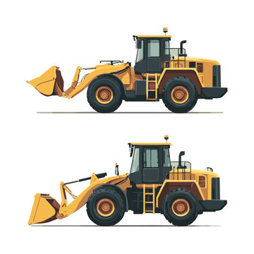set of front loader bulldozer illustrations for construction projects