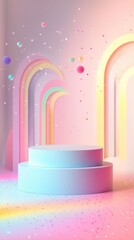 Colorful Abstract Background with Arches and 3D Elements for Design