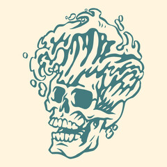 Skull design with waves and flowing hair details