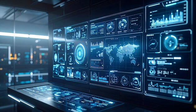 Advanced technology data visualization interface with digital display - Powered by Adobe