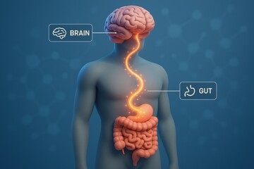 Brain-Gut Connection: An anatomical illustration showcasing the intricate link between the brain and the gut, highlighting the crucial interplay of this biological connection.