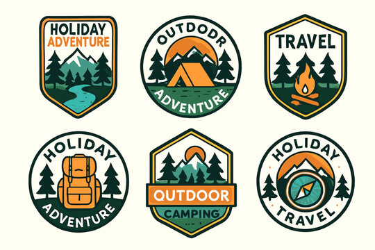 A camping and outdoor adventures stickers set for travel enthusiasts and holiday seekers