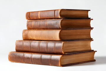 Stack of antique leather bound books aged volumes old literature knowledge history reading library