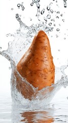 Sweet Potato Splashing in Water with Dynamic Water Droplets