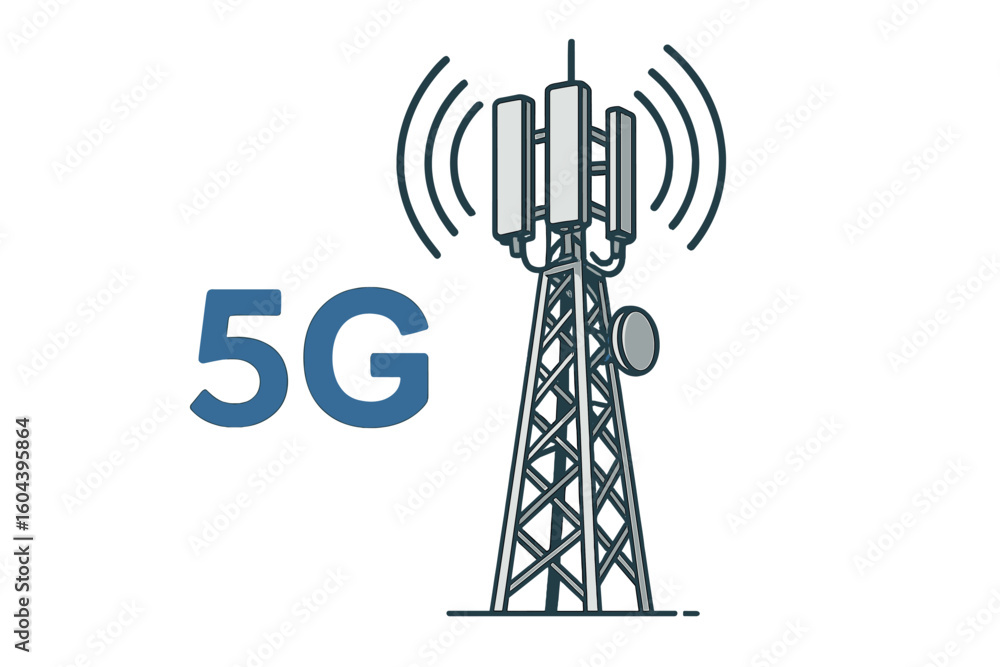 Poster 5g network communication tower vector illustration. wireless mobile technology concept. telecommunic