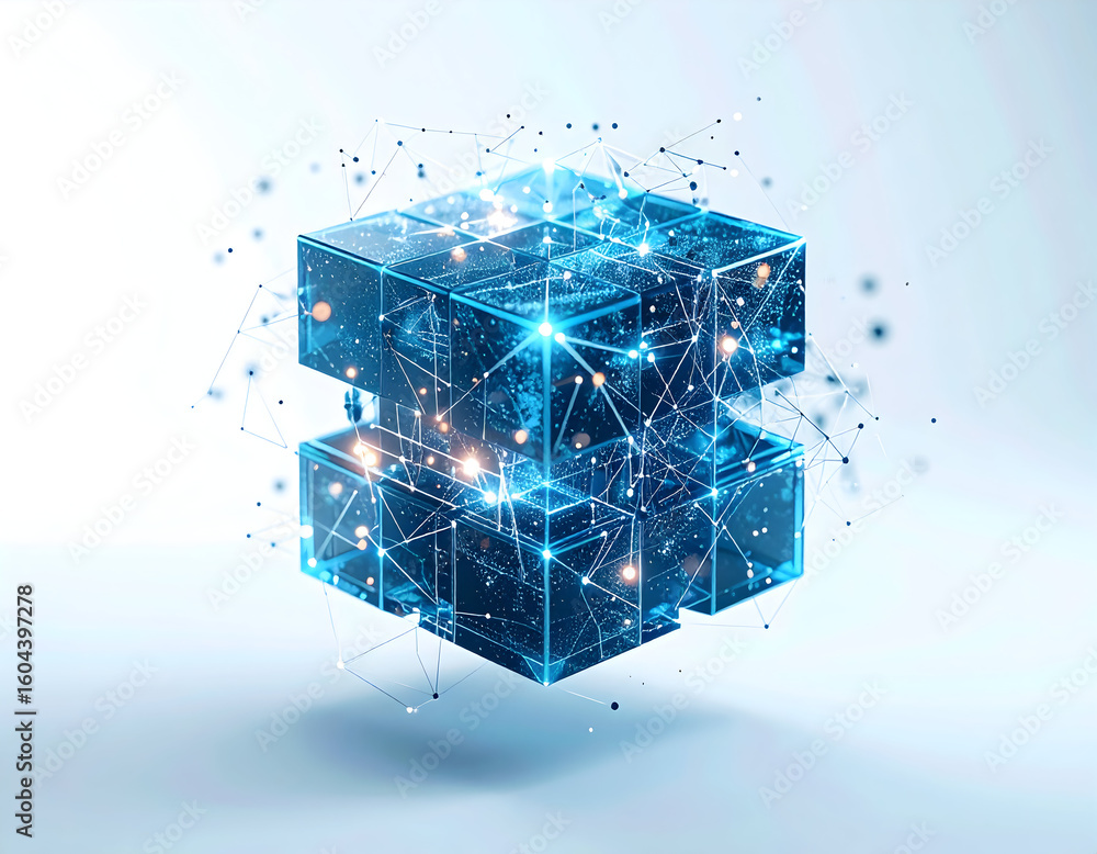 Poster abstract network cube data flow visualization technology concept