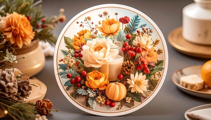 Autumn Floral Arrangement on Plate - Autumnal themes