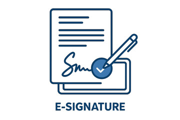Electronic signature concept. Digital signature for an online contract or agreement. E-signature for document signing. Business technology for validation and approval. Vector icon.