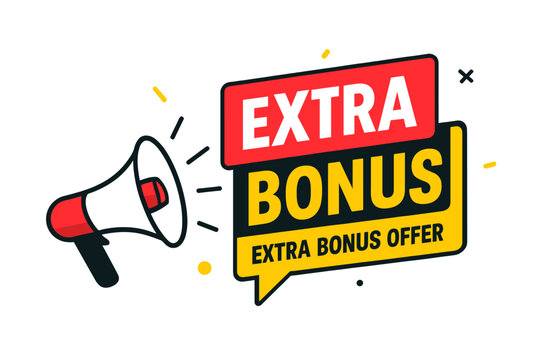 Extra bonus offer vector banner with a megaphone. Marketing and advertising design for special promotions. Loudspeaker announcement illustration on a transparent background.