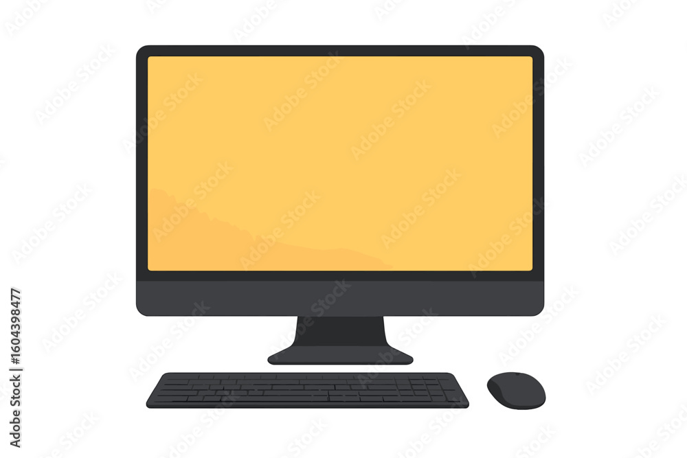 Poster computer monitor mockup with blank screen. desktop pc with keyboard and mouse isolated. modern flat 