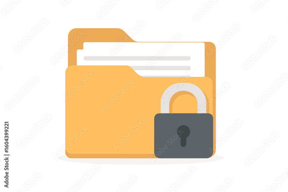 Poster folder with lock icon. data security and privacy concept. secure confidential file with documents. p