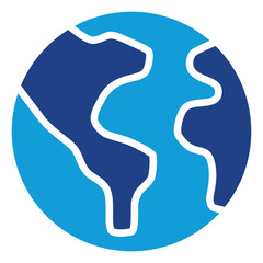 Earth Globe Glyph Silhouette Blue Icon Vector Design - simple globe showing continents, representing worldwide reach or geography
