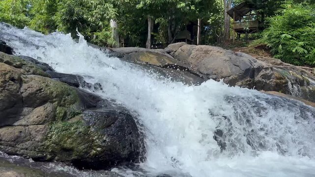 The beauty of the tourist attraction in the form of a waterfall in "Alam Roh 17" with very natural scenery located in South Kalimantan Province, Indonesia.