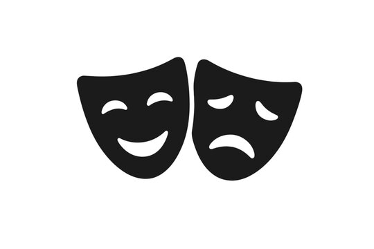 Theater masks vector icon. Comedy and tragedy, happy and sad faces. Drama, acting and performance symbol. Bipolar disorder, mood swings, psychology mental health concept.