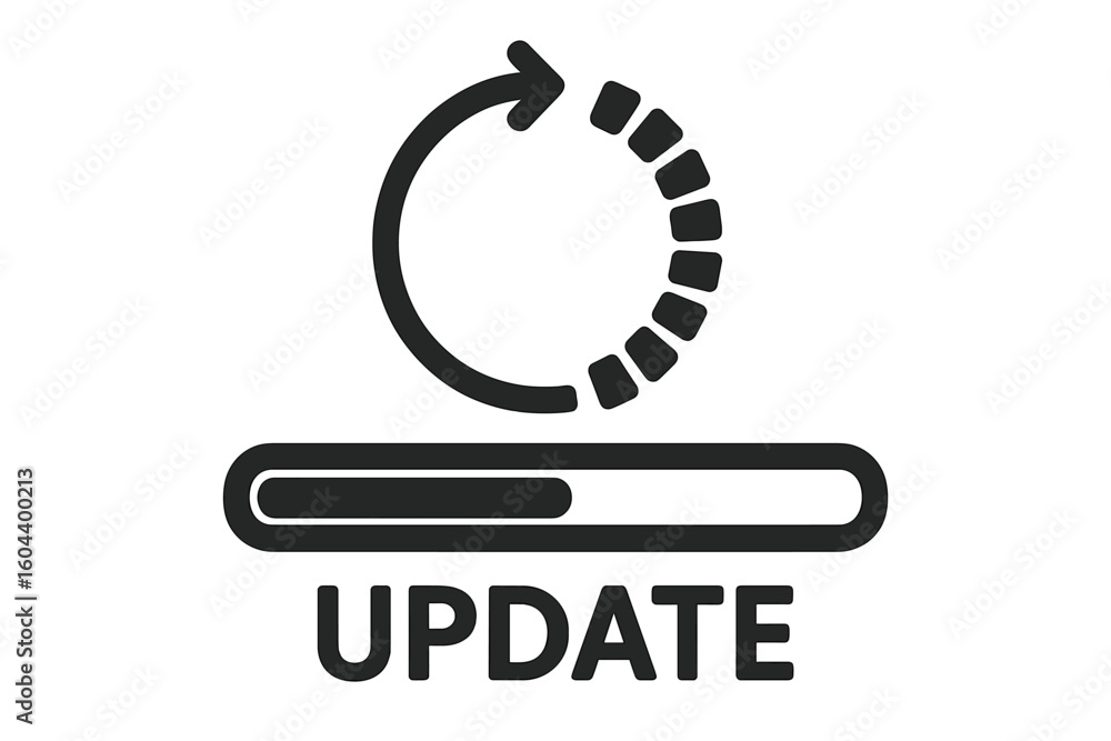 Fototapete Update system icon. Loading process progress bar. Upgrade software application concept. Flat vector illustration for graphic and web design. Refresh symbol. Status bar element.