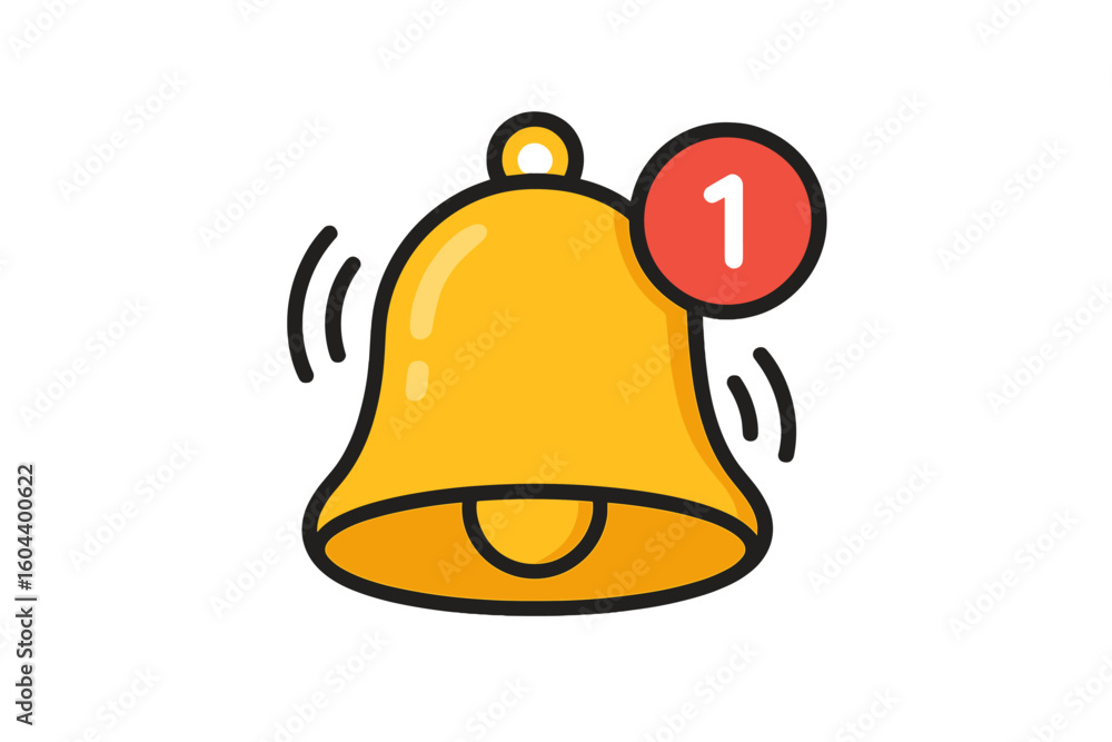 Poster notification bell icon with a number one counter. ringing alert symbol for a new message, reminder, 
