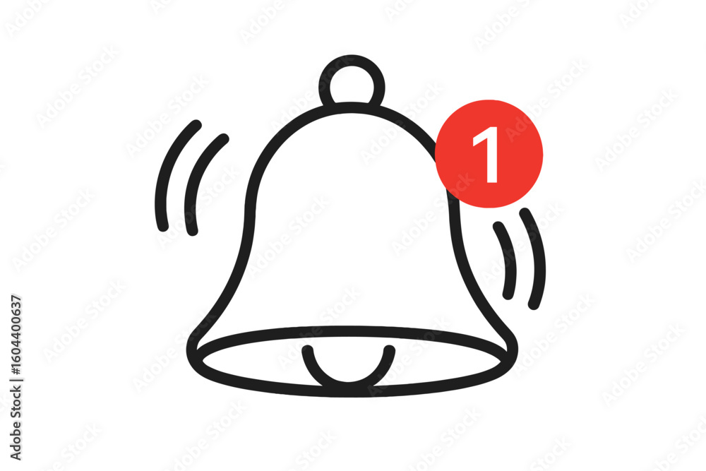 Poster Notification bell icon vector for new message alert or reminder. Ringing alarm symbol for social media and app interface. Subscribe button with counter. UI UX web design element.