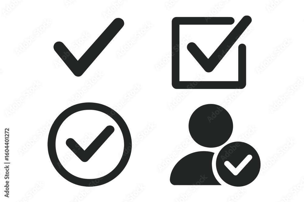Aufkleber check mark icon set. done, approval, and profile verification symbols. vector checklist and checkbox