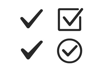 Check mark icon set. Vector checklist symbols for done, approved, and correct status. Profile verification and task completion signs for UI and web design elements.