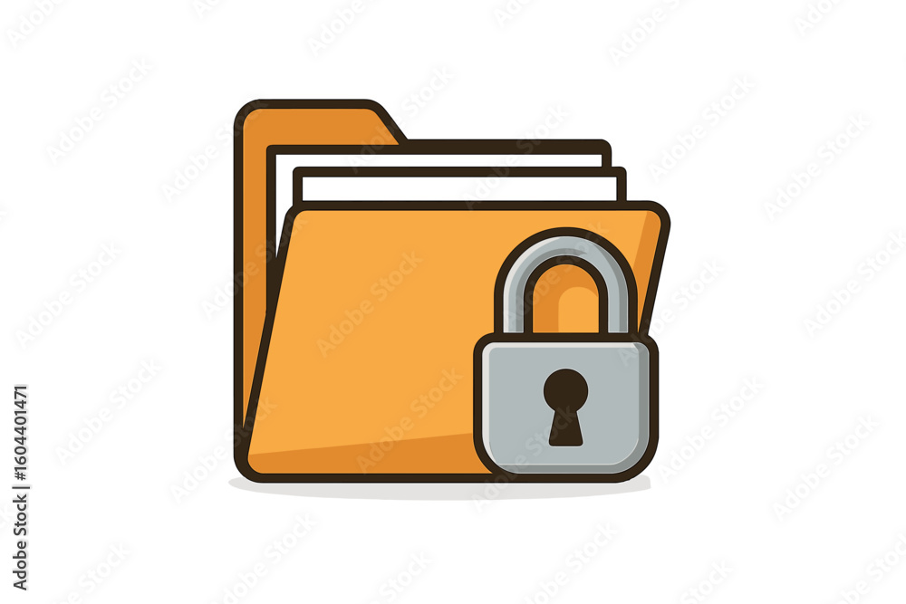 Poster secure folder with documents and lock icon. data security, privacy, and confidential information pro