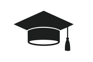 Graduation cap icon. Academic hat symbol. University graduate mortarboard silhouette. Element for degree ceremony, educational programs, and convocation. College success vector.
