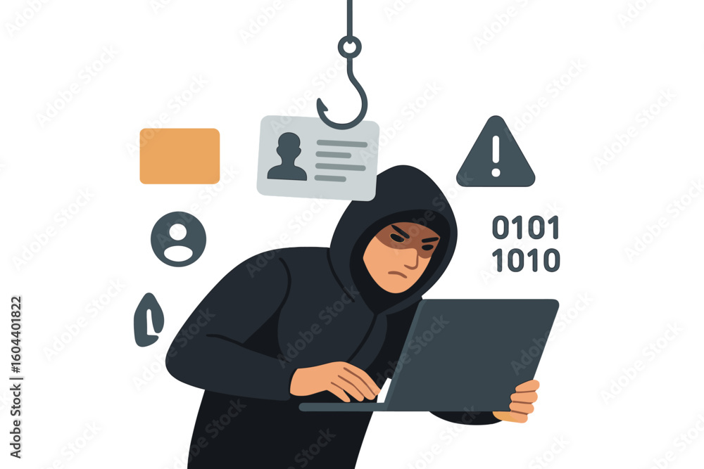 Poster hacker attack and web security. cyber criminal stealing personal data. internet phishing concept. ma