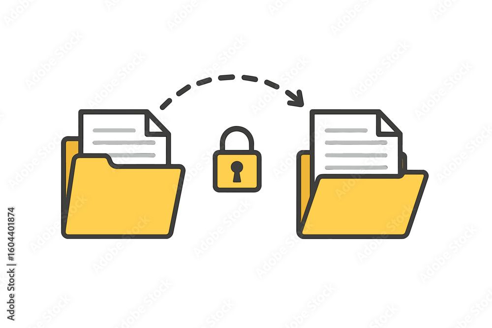 Poster secure file transfer concept. data exchange icon. folder with document. file sharing, copy, transmis