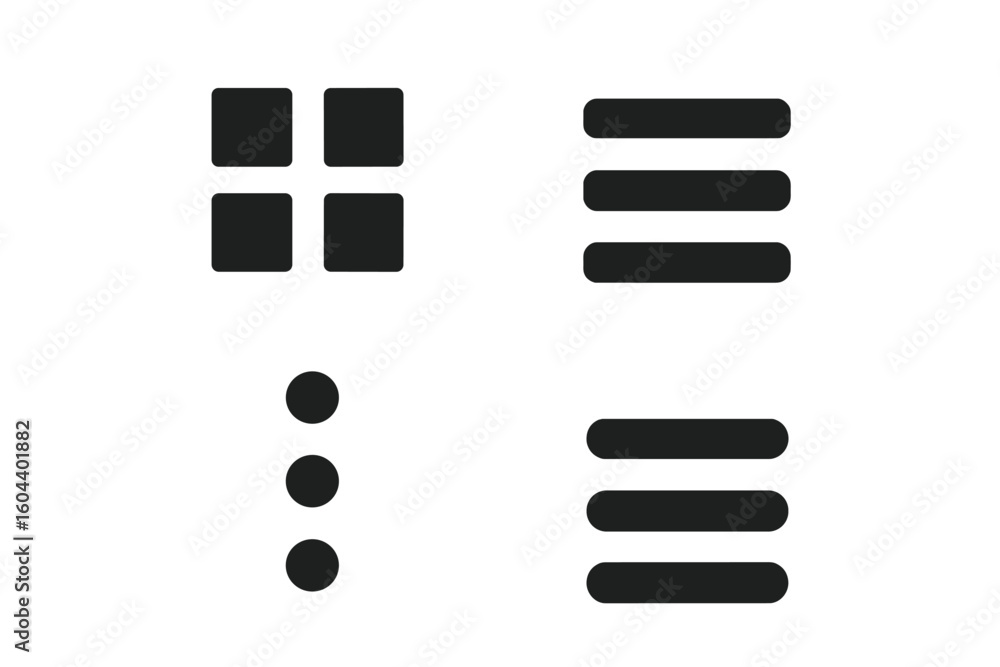 Poster hamburger menu icon set with modern ui/ux navigation symbols. includes grid, list, dot, and line lay