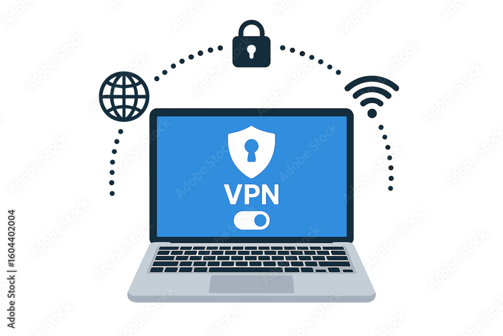 Poster vpn service concept. laptop with secure virtual private network connection for online privacy. cyber