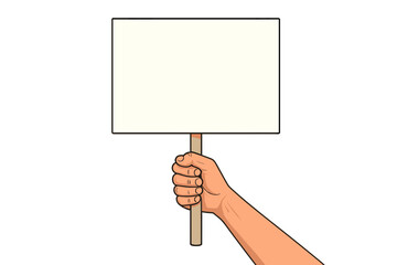Human hand holding empty placard for protest or demonstration. Blank banner for political revolution, social issue or street rally. Vector illustration of struggle concept.
