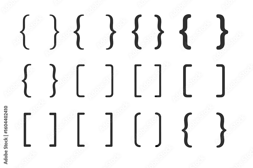 Aufkleber vector set of bracket and brace symbols in various styles. collection of typography and programming 