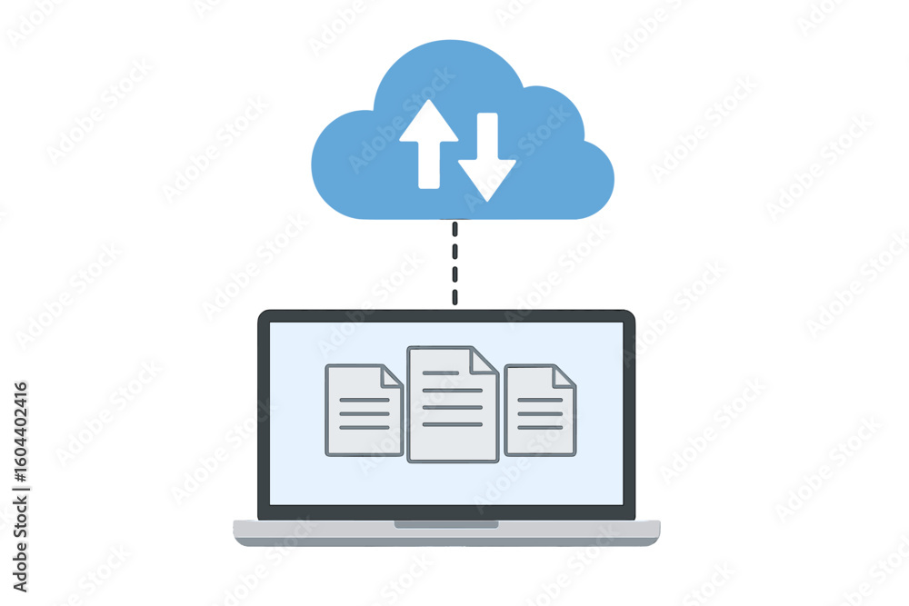 Poster cloud computing technology concept. laptop with cloud storage for data exchange. uploading and downl