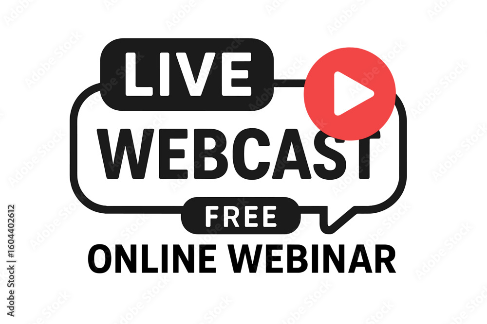 Aufkleber live webcast icon and play button for streaming. free online webinar and virtual education symbol. t