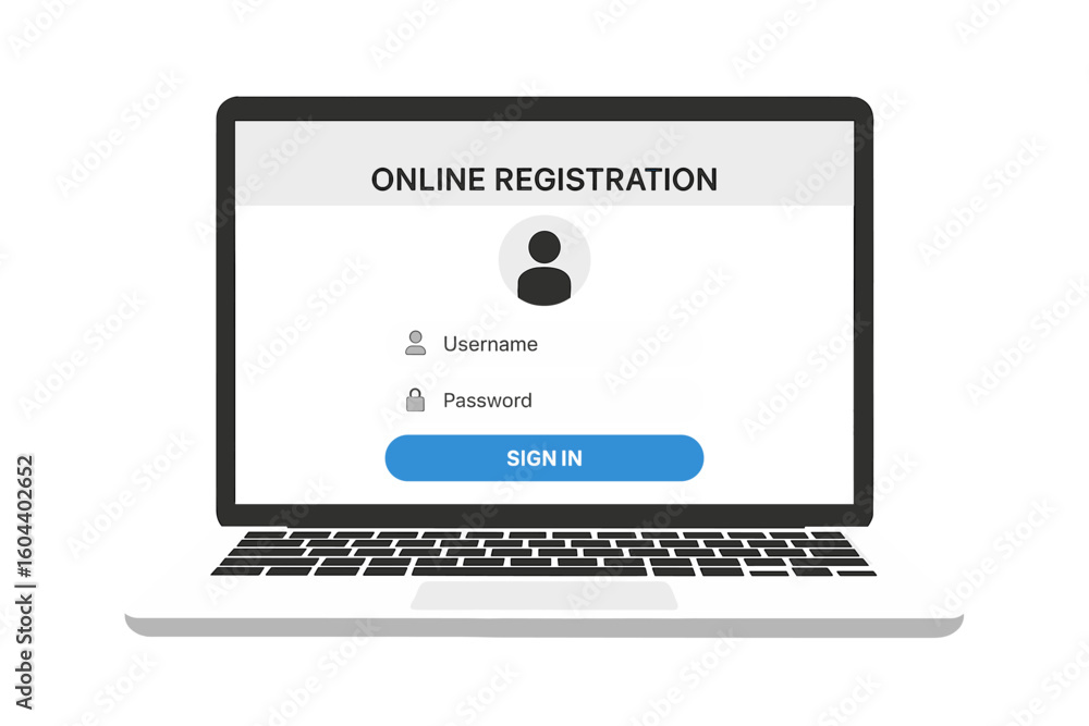 Poster login form on laptop screen. online registration and user authentication concept. sign in to account