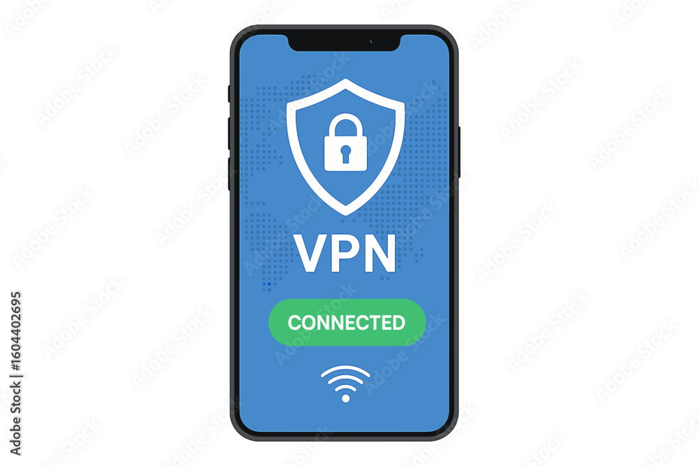 Poster mobile vpn service concept on a phone screen. secure virtual private network connection for online p