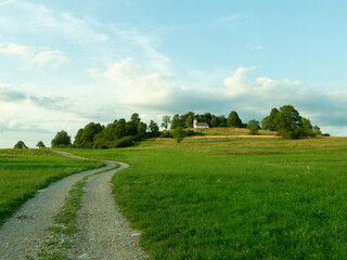 Rural nature landscape with mountains and field