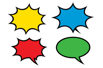 Set of colorful comic speech bubbles. Pop art style talk and thought balloons for design. Vector illustration of empty dialogue boxes, message symbols and chat icons.