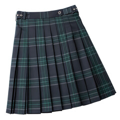 Classic Pleated Kilt Dark Grey and Green Tartan on transparent background