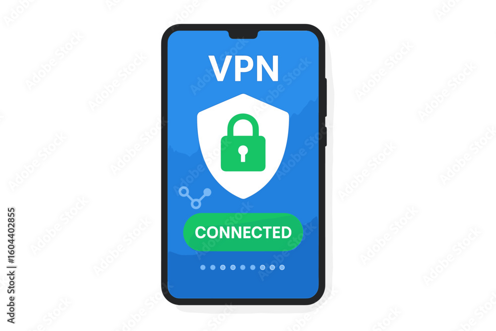 Poster mobile vpn service app on a phone screen. secure virtual private network connection concept. cyberse