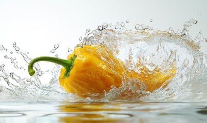 Splashing Yellow Bell Pepper in Water with High Dynamic Range Effect